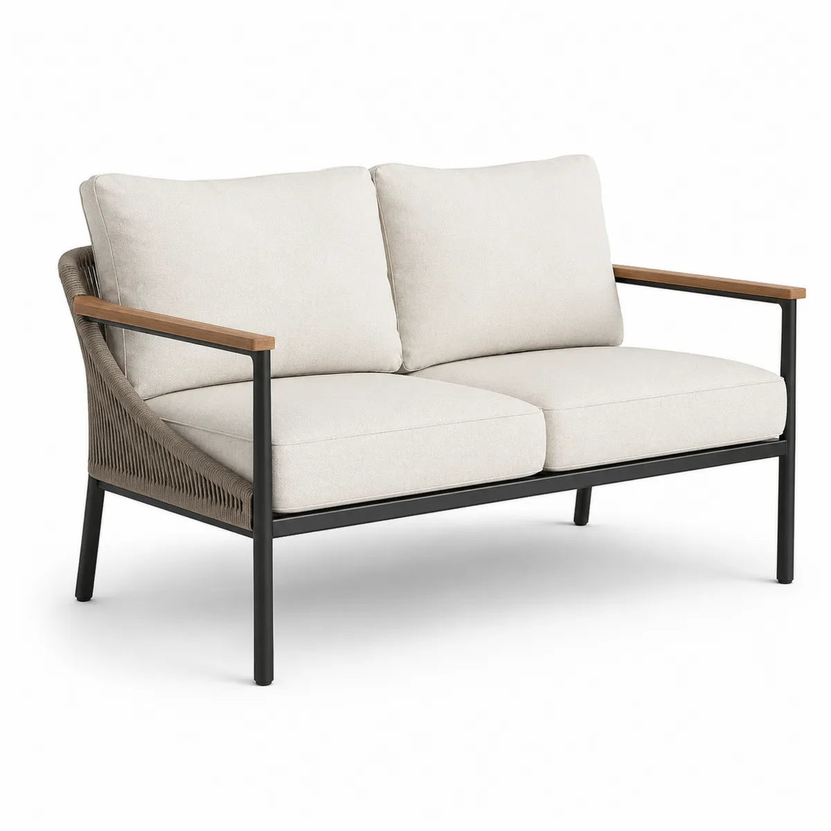 Sofa dwuosobowa ogrodowa aluminium poliester drewno