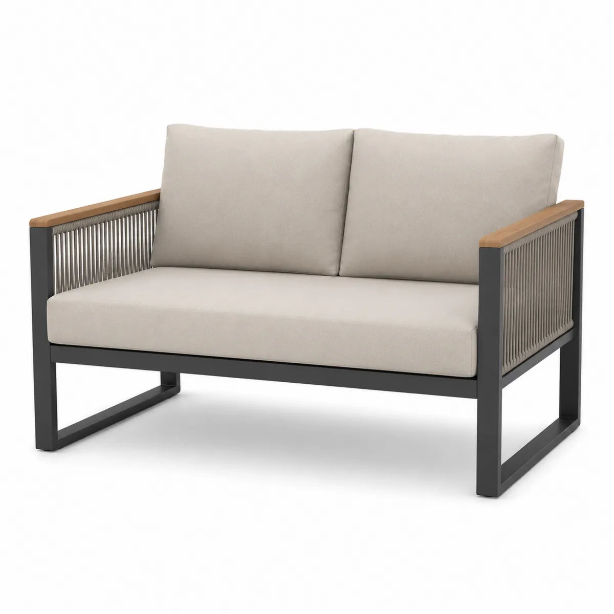Dwuosobowa sofa ogrodowa aluminiowa z poliestrem beżowa 130x75x80 cm