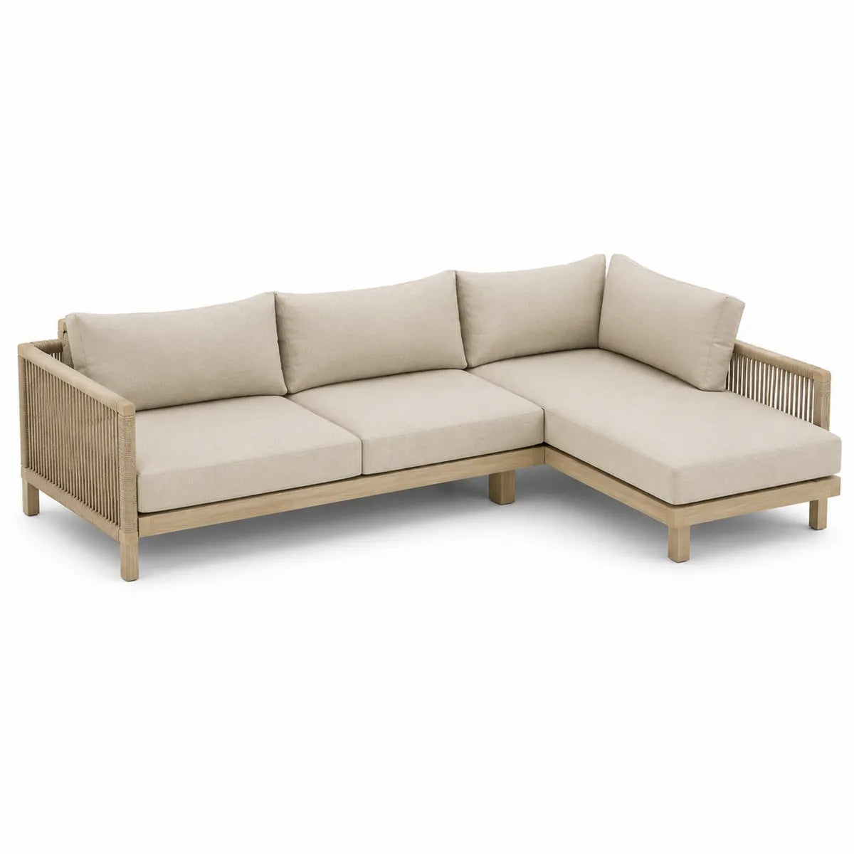 Narożnik ogrodowy beżowy drewno teak / poliester 250x200x75 cm