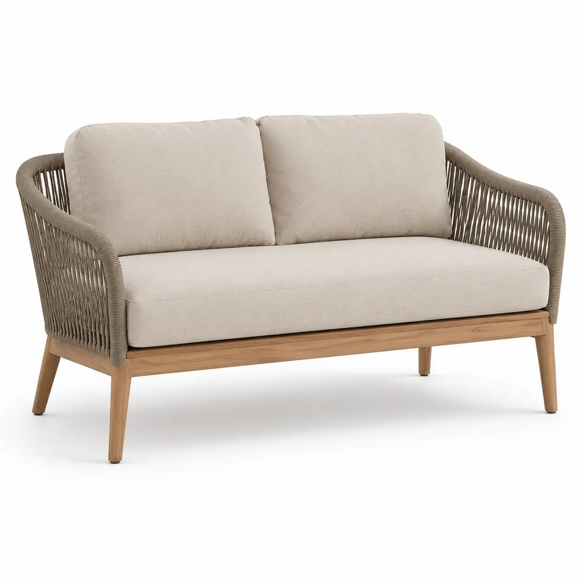 Sofa ogrodowa teakowa i sznurkowa beżowa 150 cm