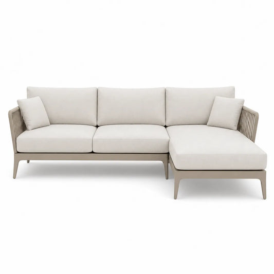 Sofa narożna z poliestru i aluminium beżowa
