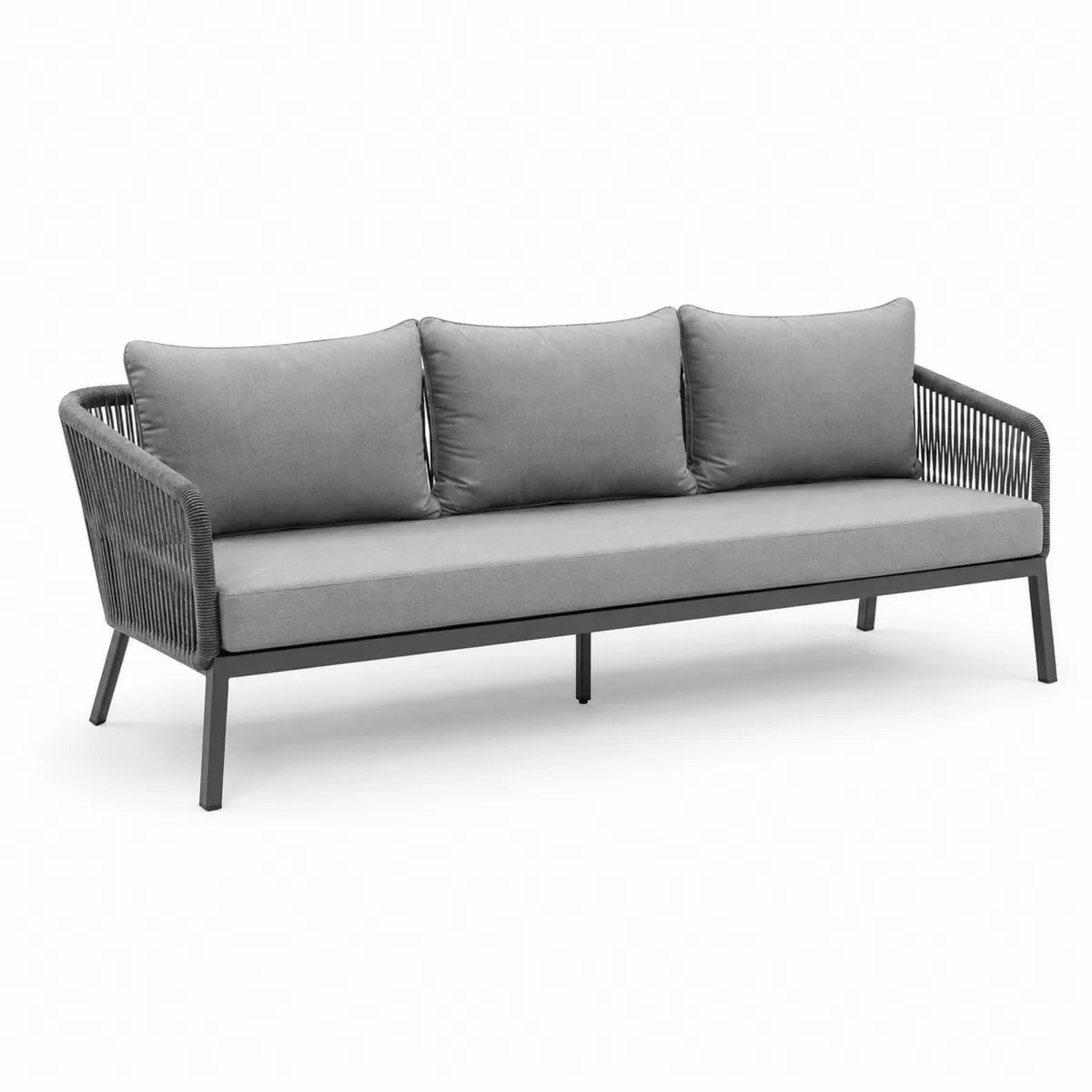 Sofa ogrodowa 3-osobowa antracytowa aluminiowa z poliestrowymi szarymi poduszkami