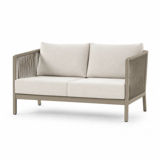 Dwuosobowa sofa z aluminium i liny, beżowa, 140 cm