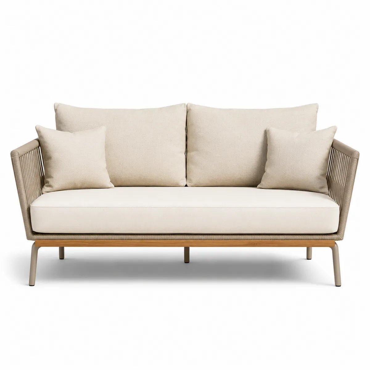 Beżowa sofa ogrodowa 2-osobowa z aluminium i tkaniny