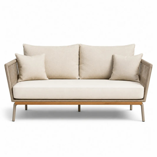 Beżowa sofa ogrodowa 2-osobowa z aluminium i tkaniny