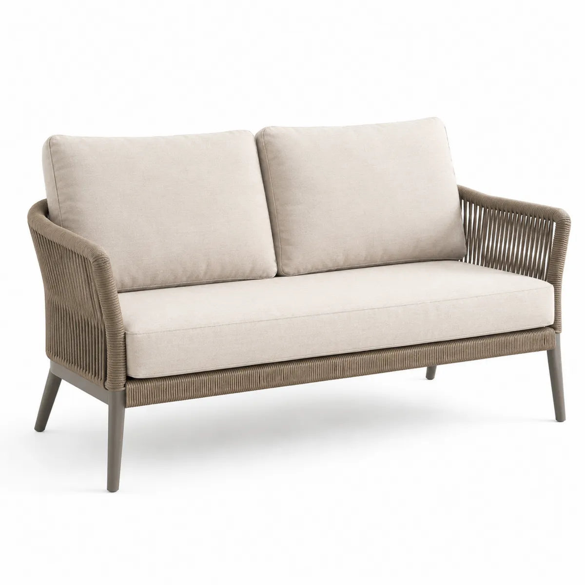 Sofa ogrodowa 2-osobowa beżowa aluminium z pokryciem poliestrowym