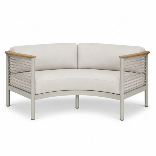 Sofa narożna ogrodowa z aluminium i drewna tekowego, kolor beżowy