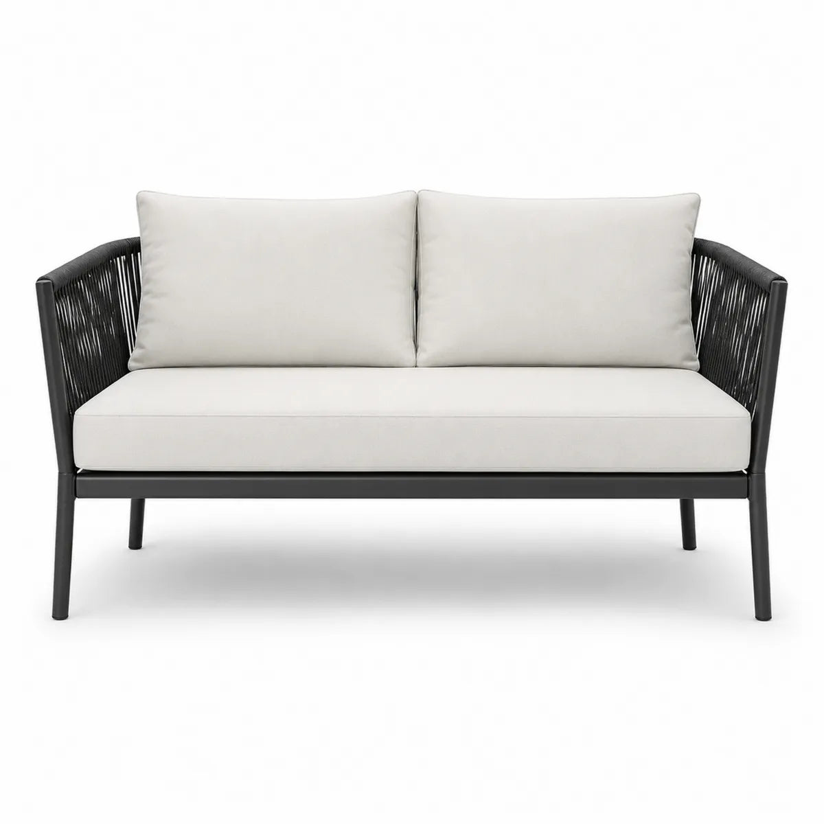 Sofa dwuosobowa z poduszkami biała czarna stalowa 140 cm