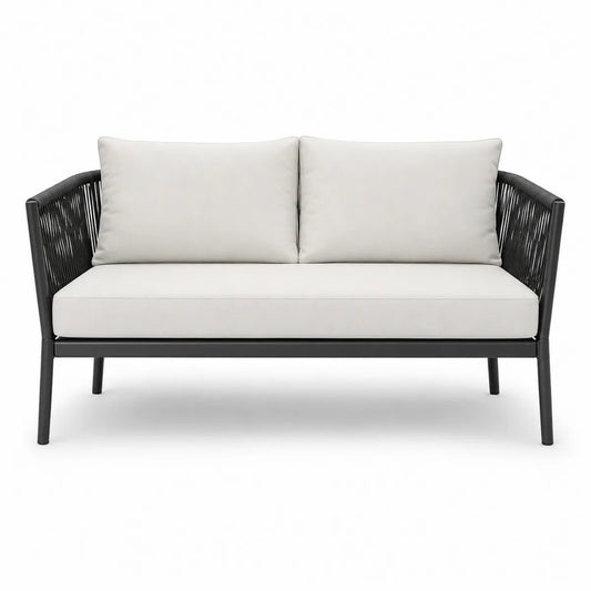 Sofa dwuosobowa z poduszkami biała czarna stalowa 140 cm