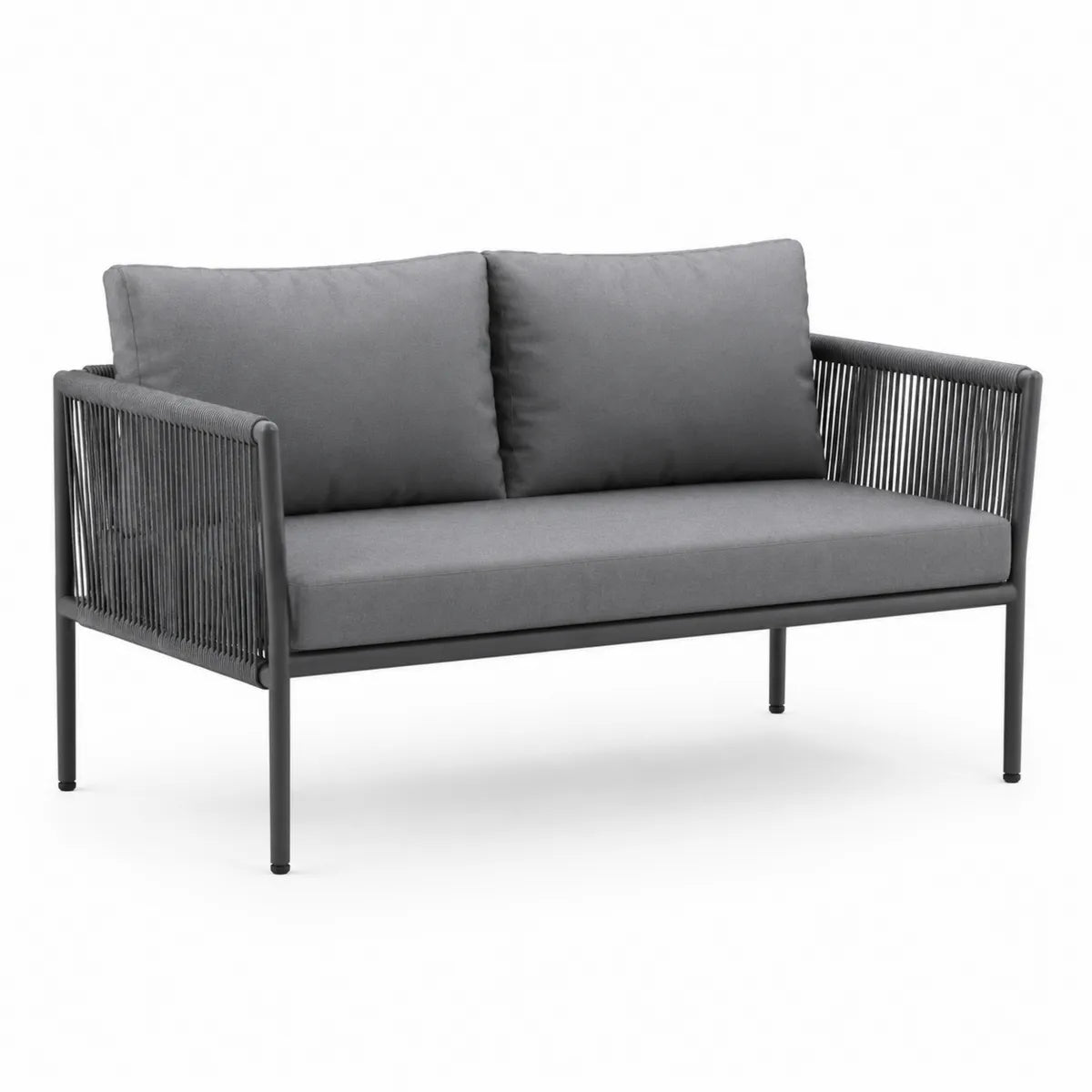 Sofa dwuosobowa z metalu i tkaniny szara 130 cm