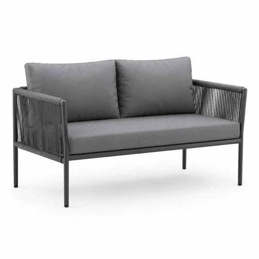 Sofa dwuosobowa z metalu i tkaniny szara 130 cm