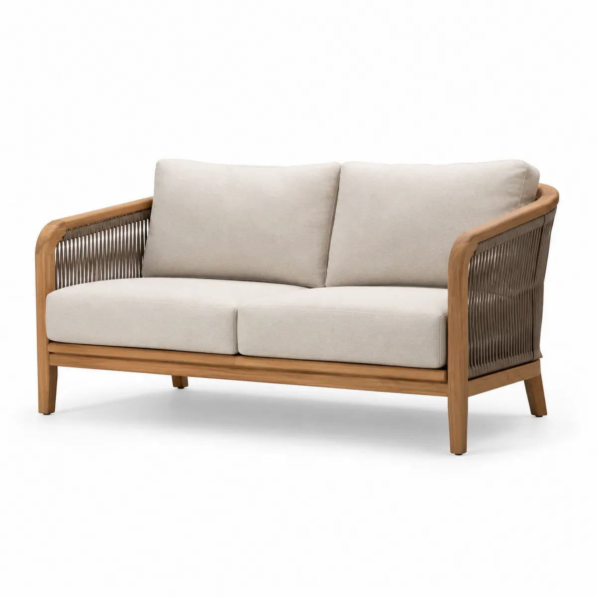 Sofa ogrodowa z drewna teak, pleciona poliester, 180 cm, beżowy