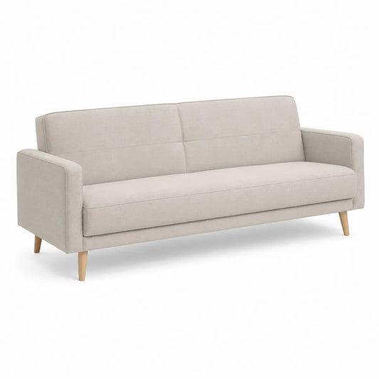 Sofa beżowa tkanina poliestrowa drewno bukowe 200 cm