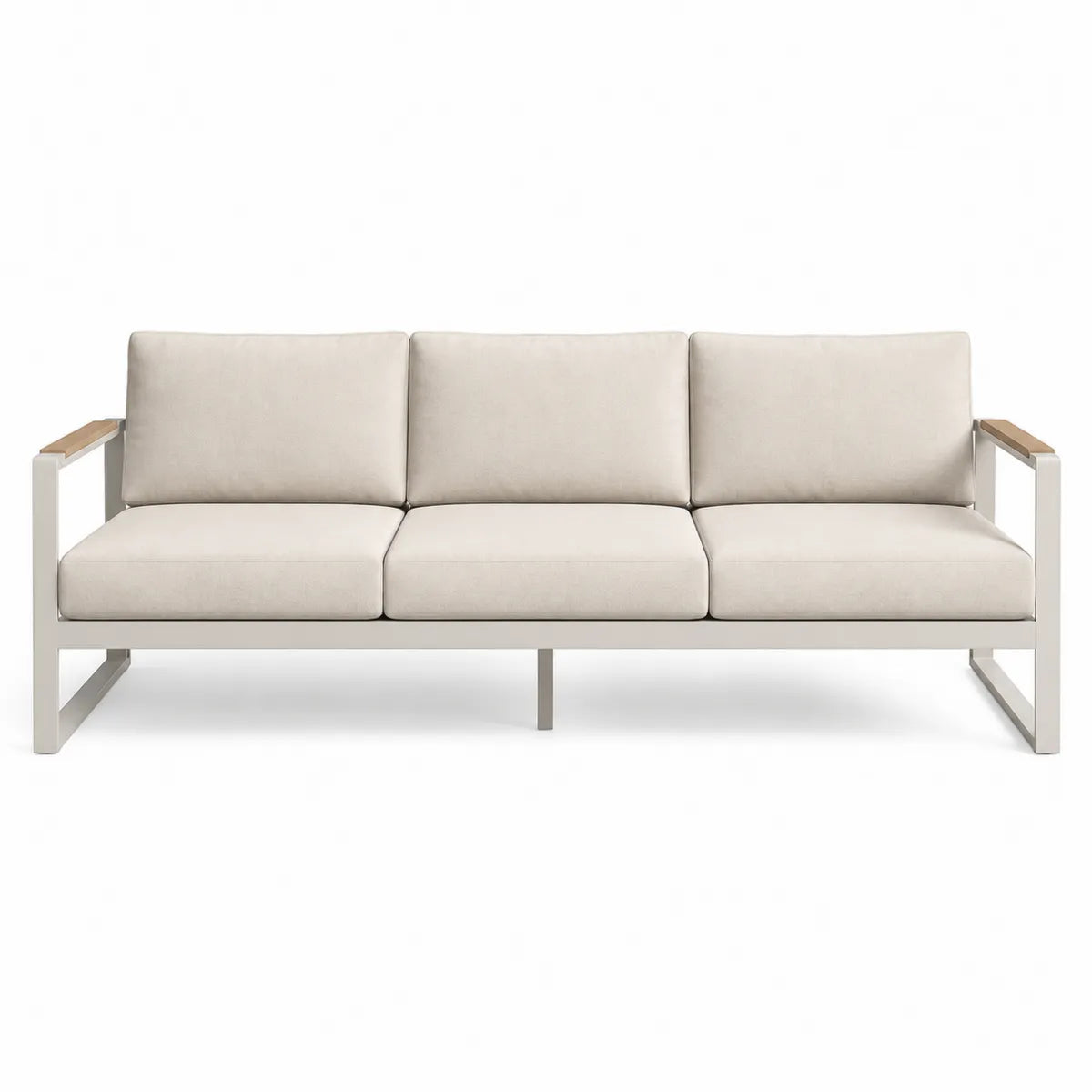 Sofa trzyosobowa beżowa aluminium i poliester