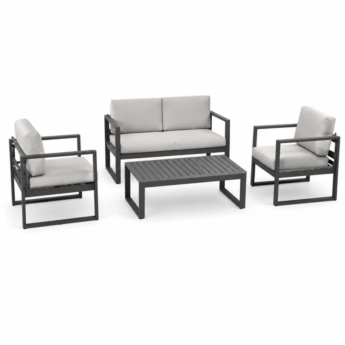 Zestaw mebli ogrodowych aluminiowych ciemnoszary 2 fotele sofa stolik