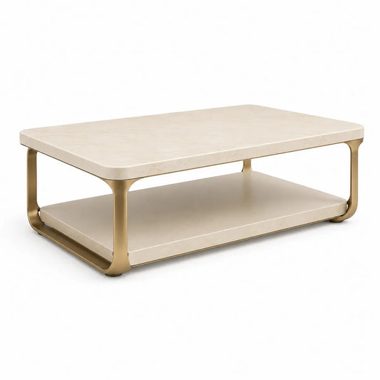 Stolik kawowy marmurowy z metalem 120x70x40cm kremowy
