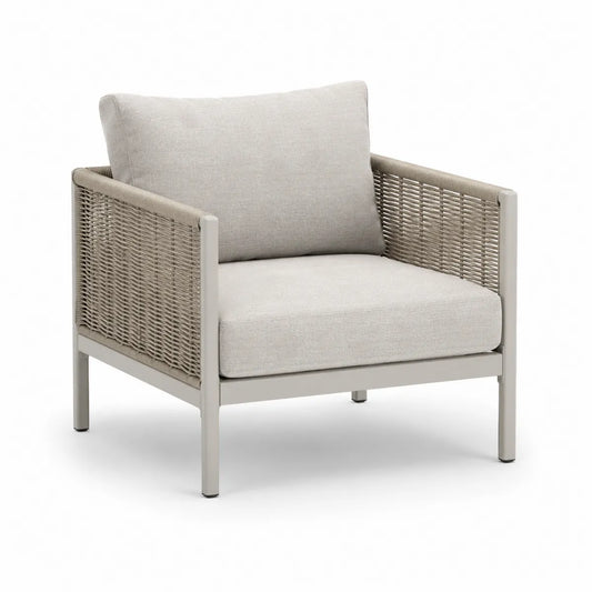 Fotel aluminiowy z poduszkami beżowy z rattanem 75x75x70 cm