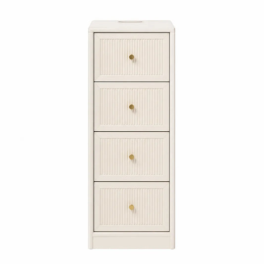 Kremowa komoda z 4 szufladami MDF i metalowymi uchwytami 104x30x30 cm