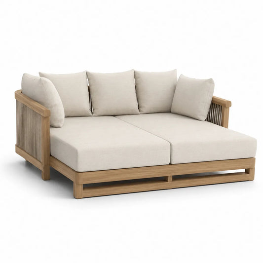 Drewniana sofa ogrodowa z poduszkami bawełnianymi beżowa 200x150 cm