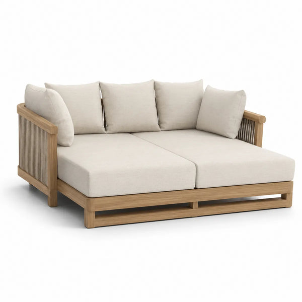 Drewniana sofa ogrodowa z poduszkami bawełnianymi beżowa 200x150 cm