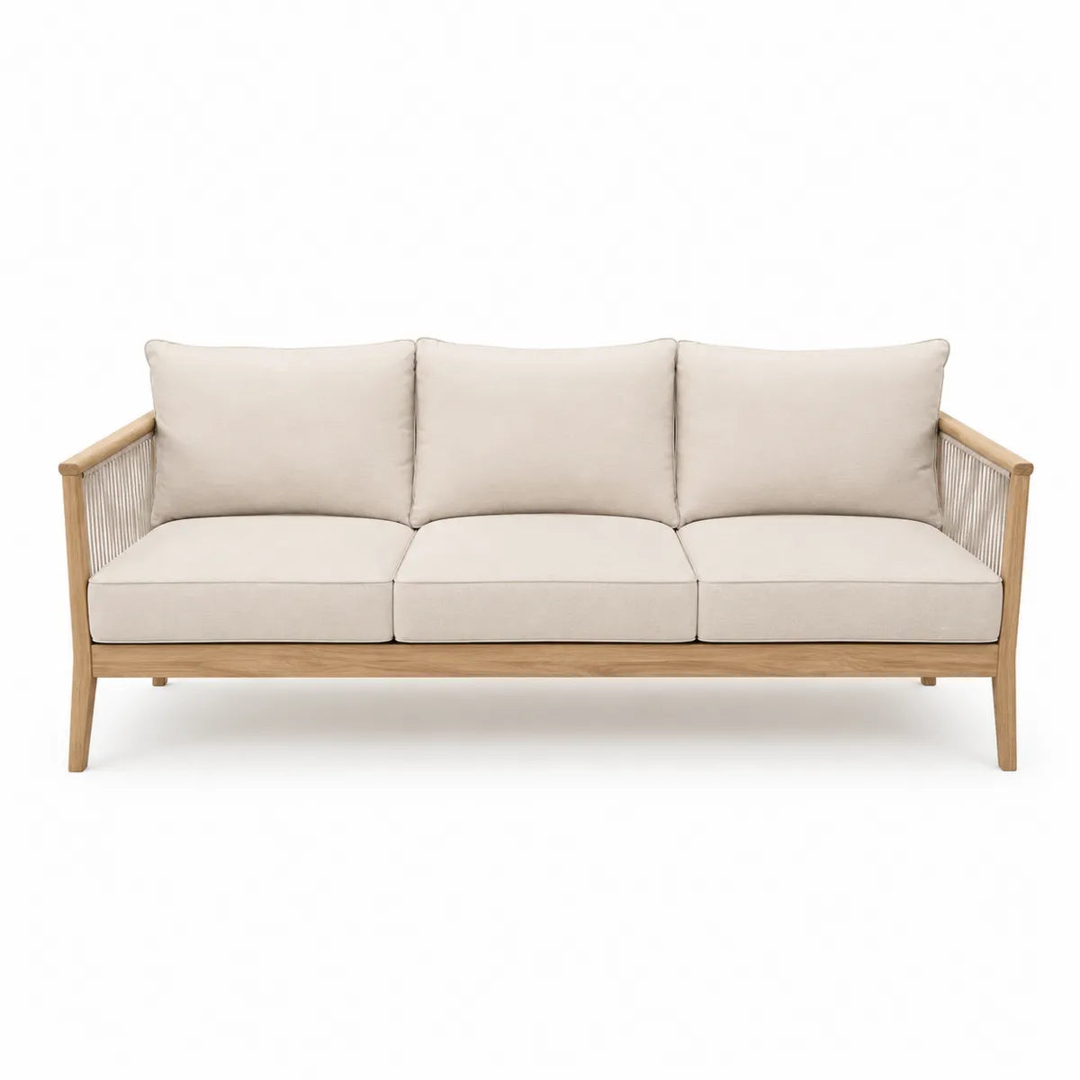 Sofa zewnętrzna trzyosobowa teak beżowy poliester