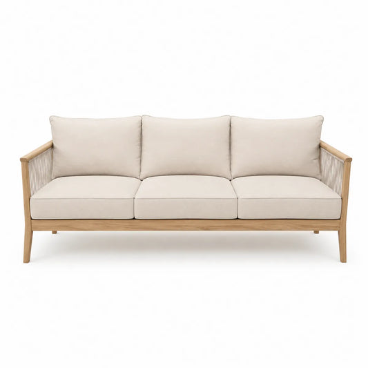 Sofa zewnętrzna trzyosobowa teak beżowy poliester