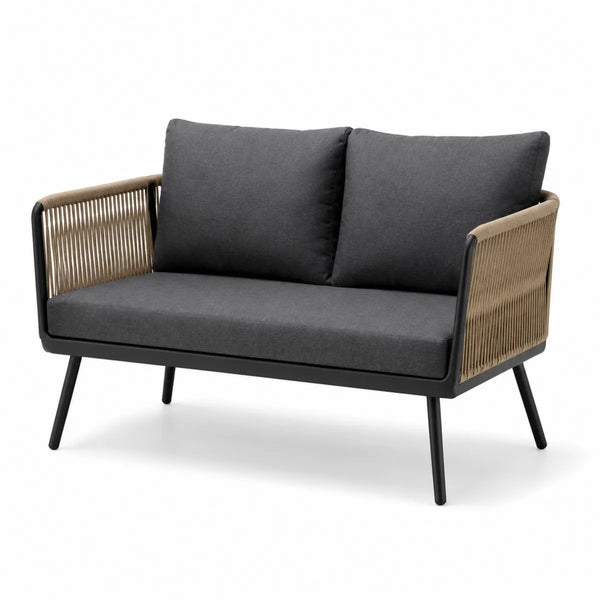 Dwuosobowa sofa ogrodowa stalowa z linami ciemnoszara i beżowa 150x80x75 cm