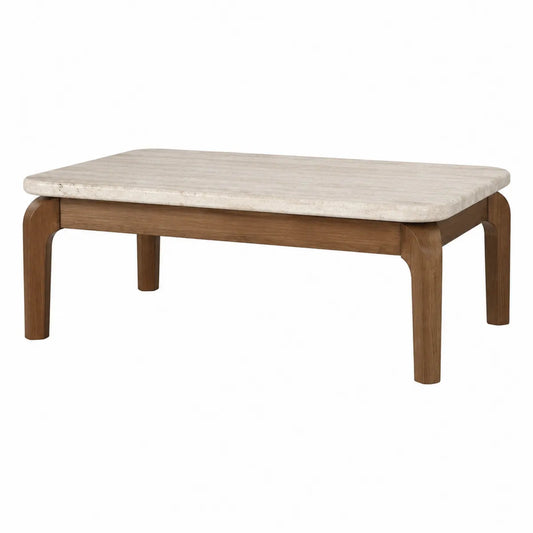 Stolik kawowy z drewna i trawertynu 110x60x45 cm