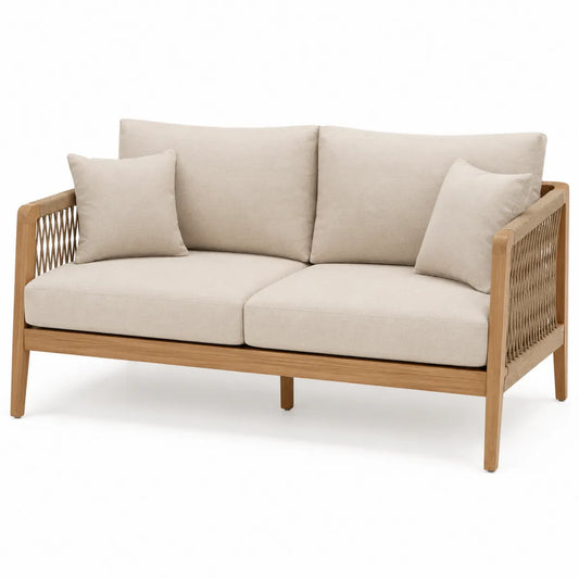 Sofa drewniana beżowa z poliestrową tapicerką 200x90x85 cm